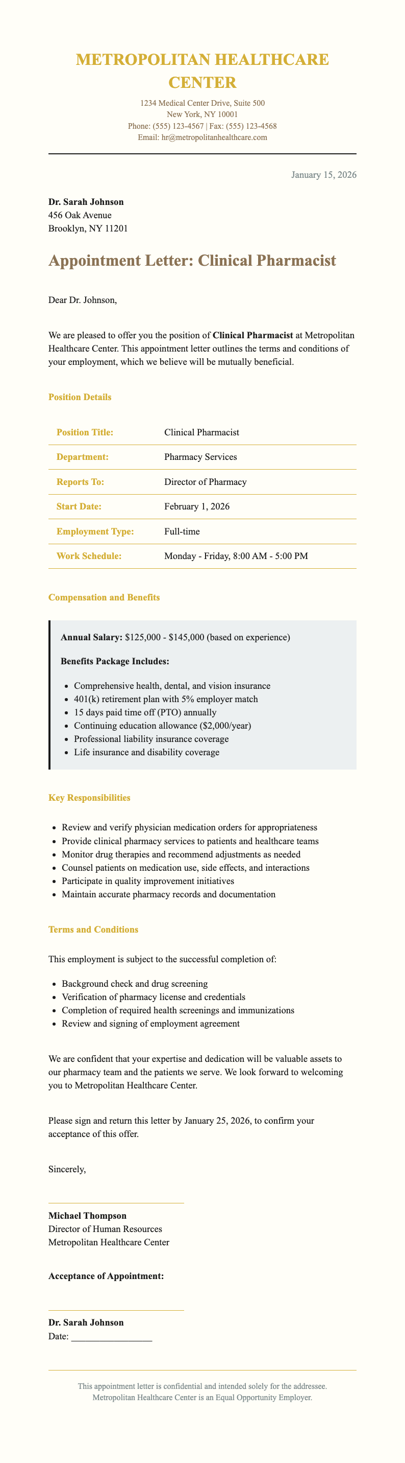 Certificate award pharmacist appointment letter